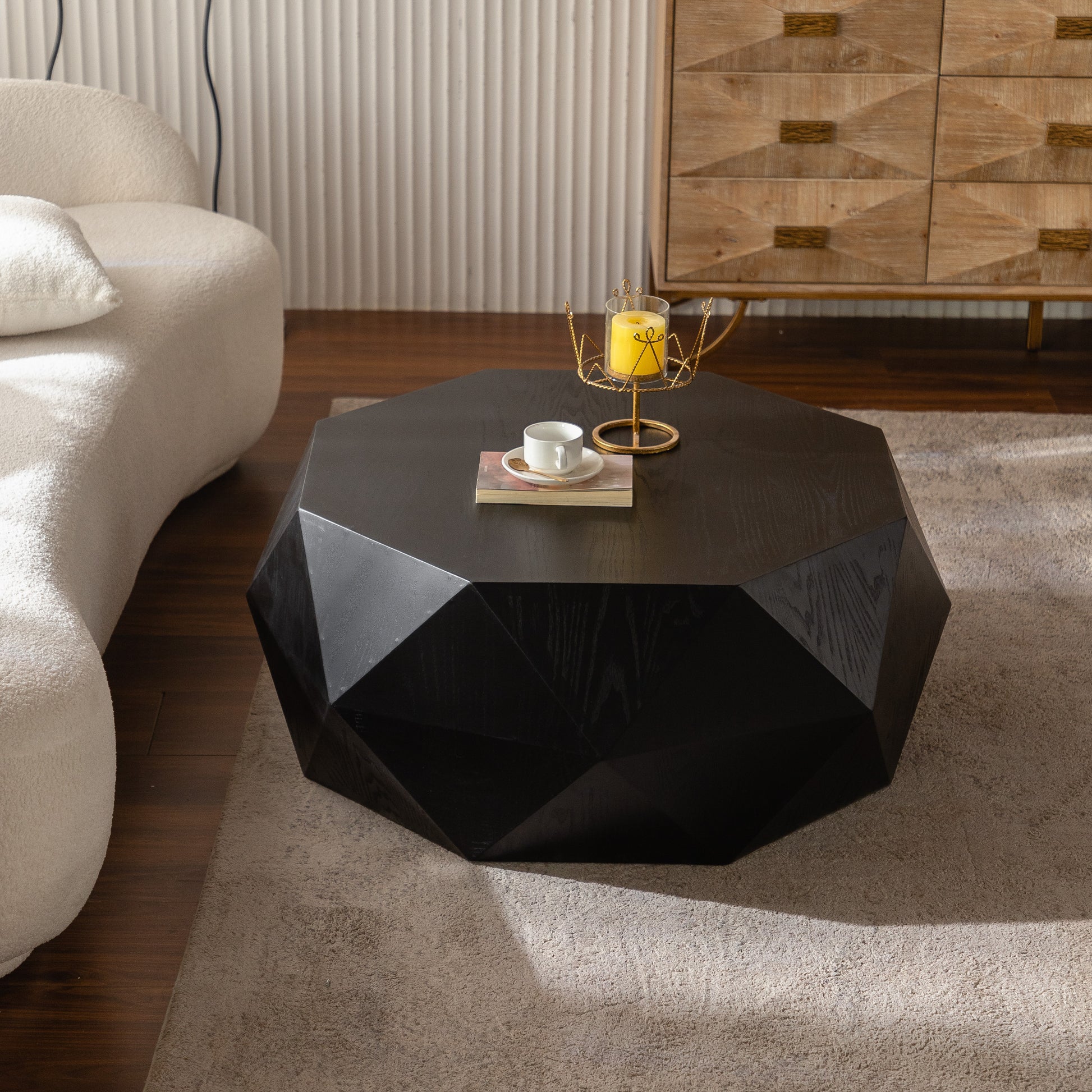 38 Inch Black MDF Coffee Table - Retro American Style for Living Room