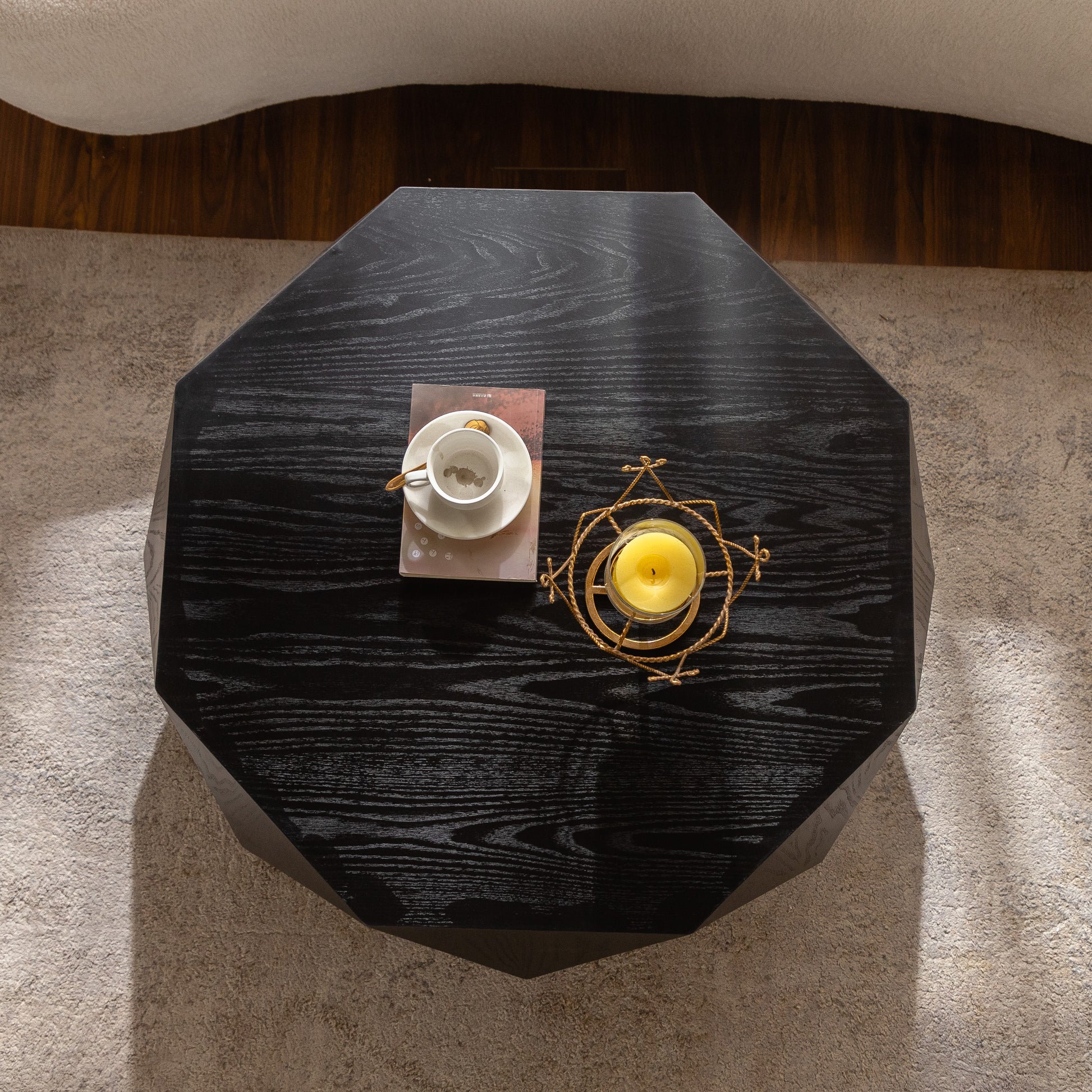 38 Inch Black MDF Coffee Table - Retro American Style for Living Room