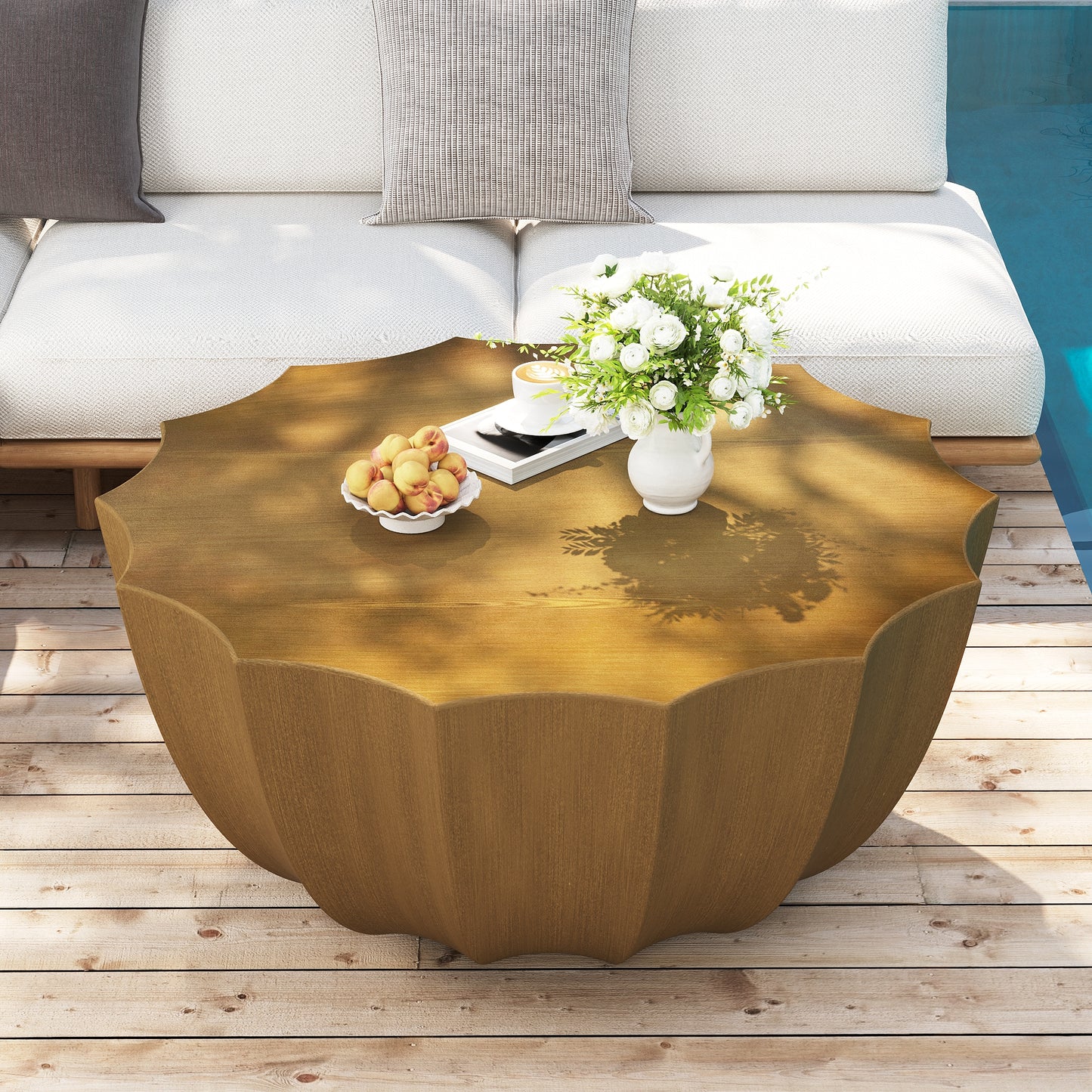 35.43" Round Cement Coffee Table - Outdoor & Indoor Use