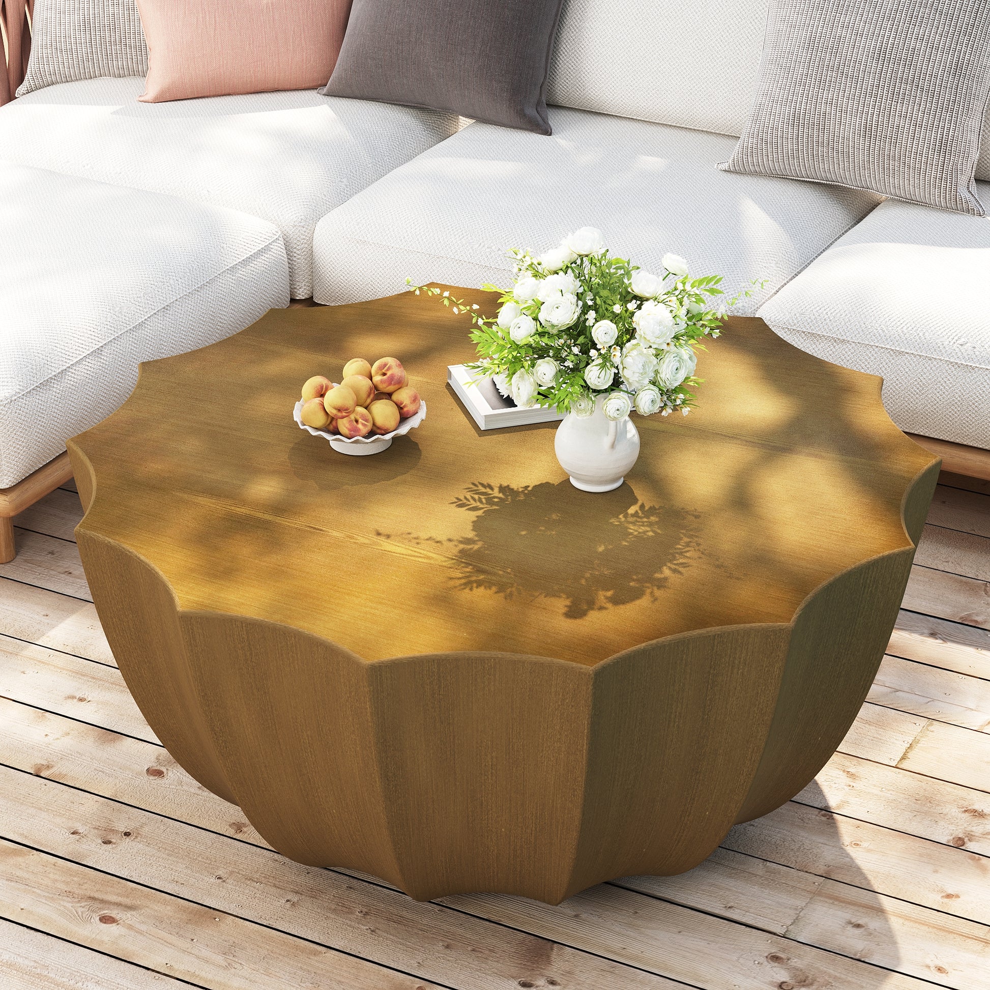 35.43" Round Cement Coffee Table - Outdoor & Indoor Use