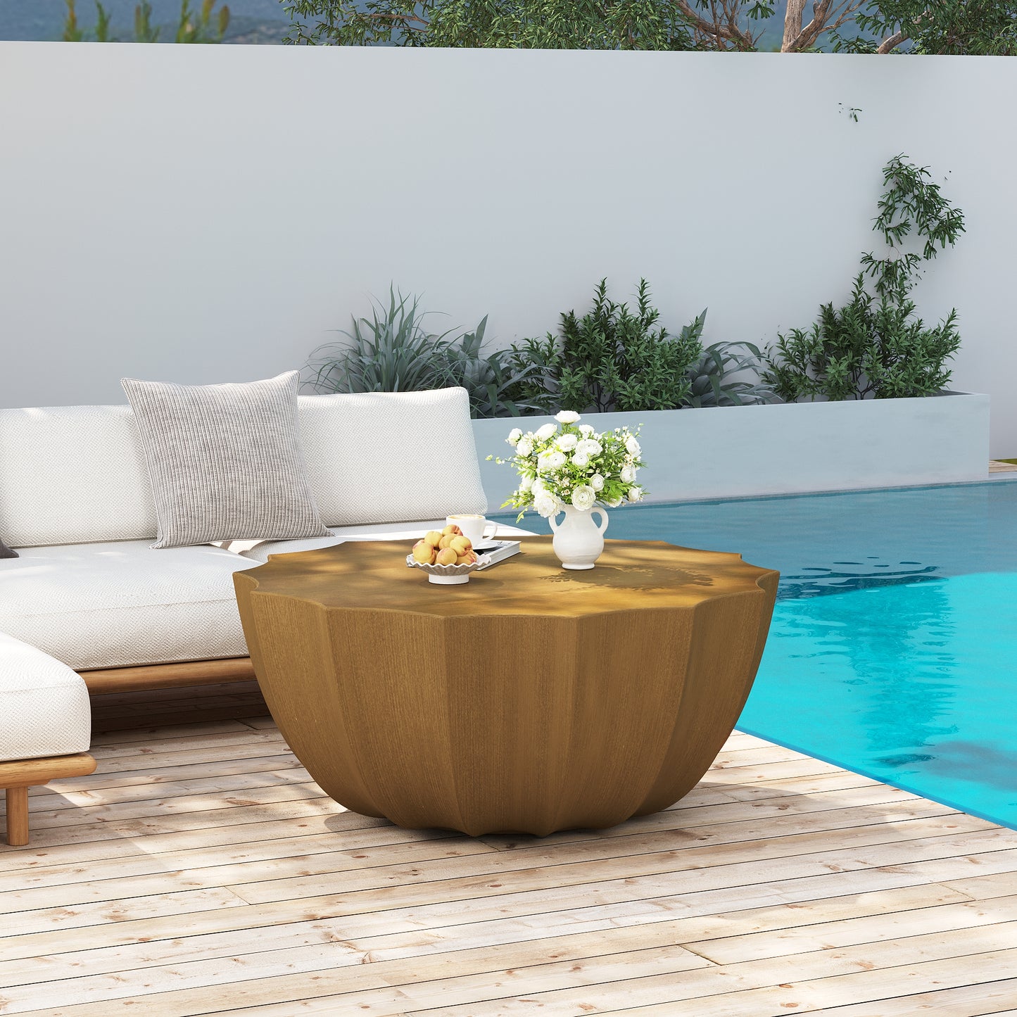 35.43" Round Cement Coffee Table - Outdoor & Indoor Use