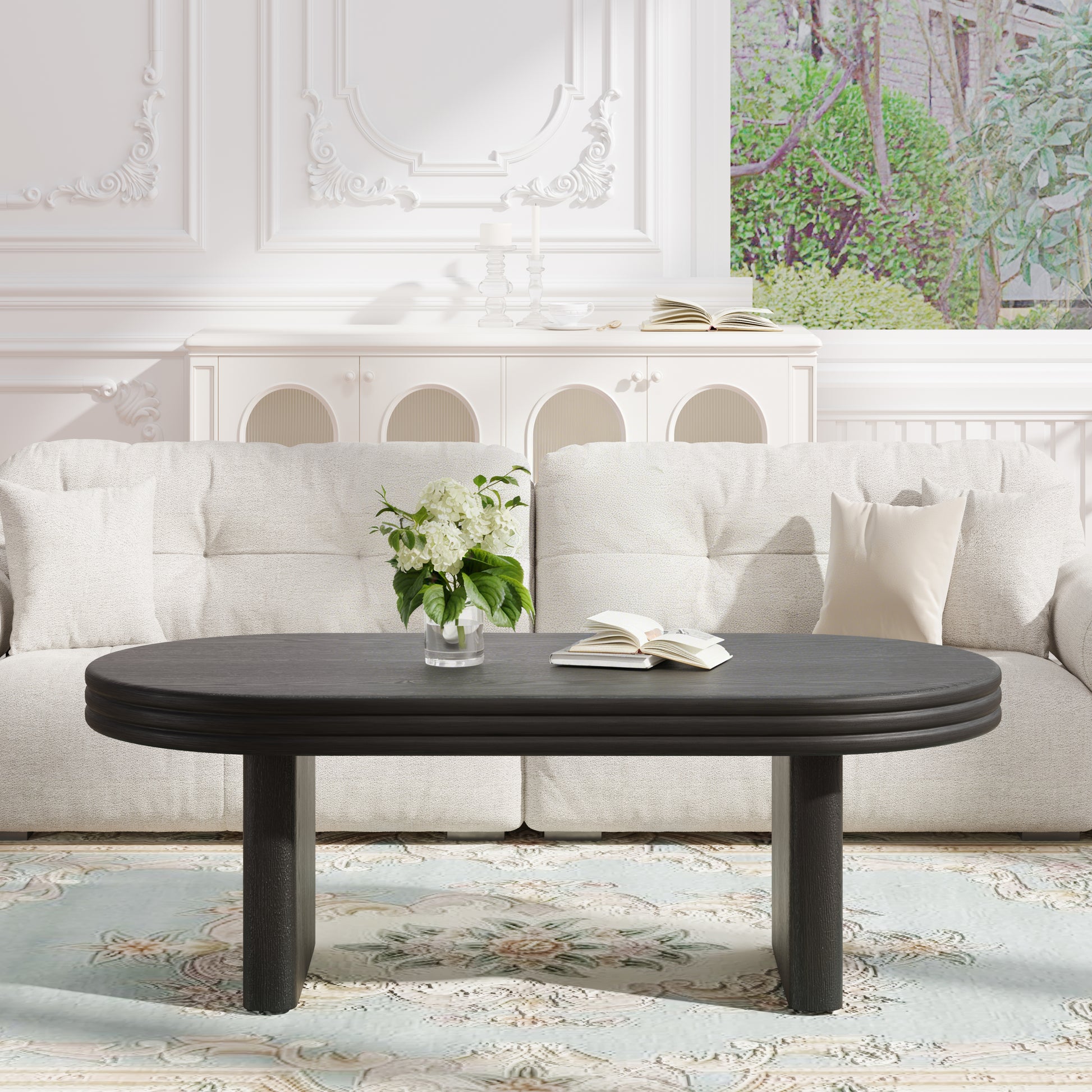 Mid Century Modern Oval Coffee Table - Black MDF