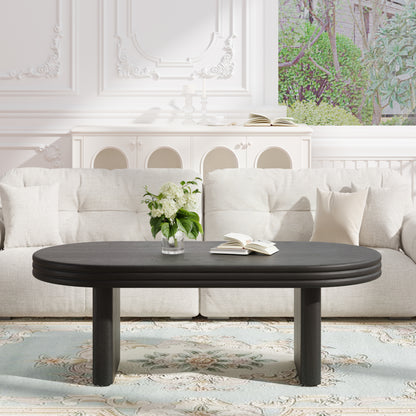 Mid Century Modern Oval Coffee Table - Black MDF