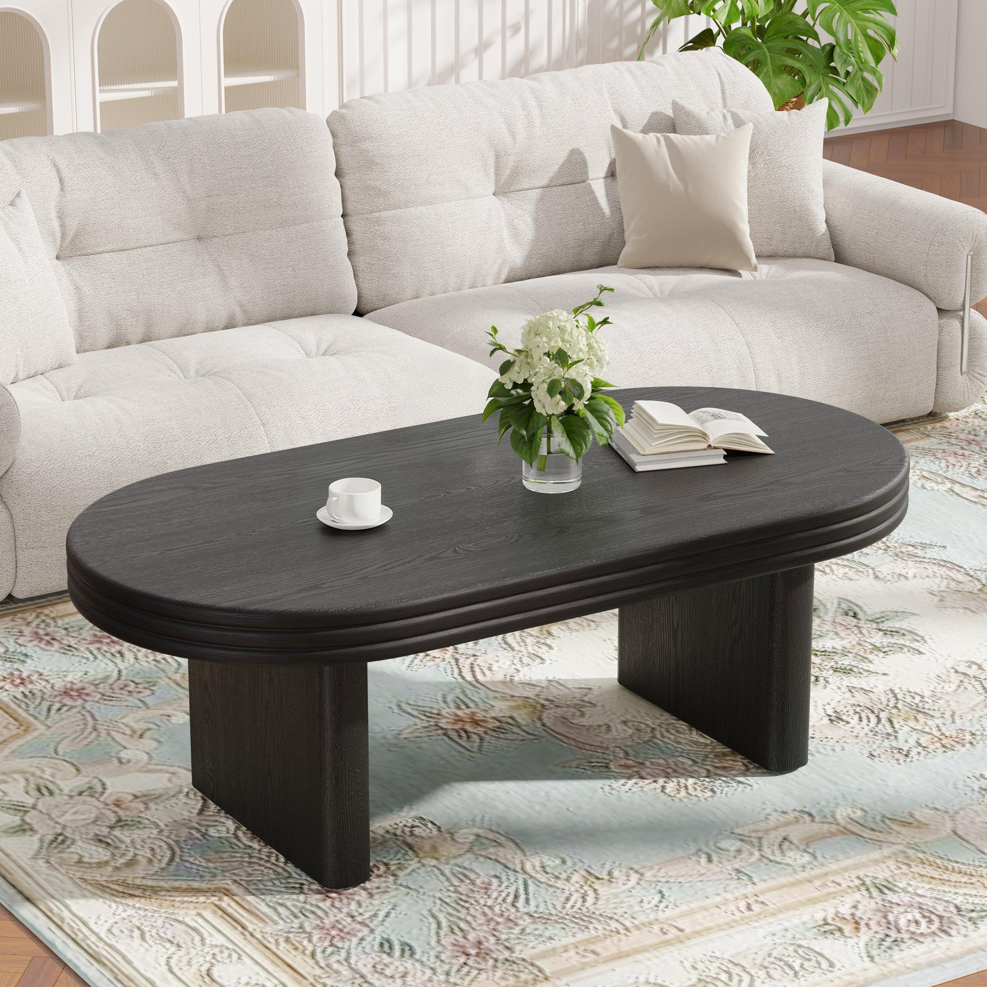 Mid Century Modern Oval Coffee Table - Black MDF