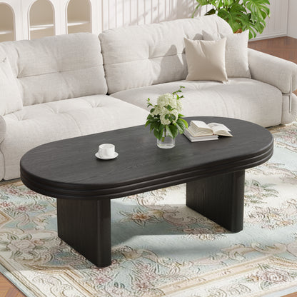 Mid Century Modern Oval Coffee Table - Black MDF
