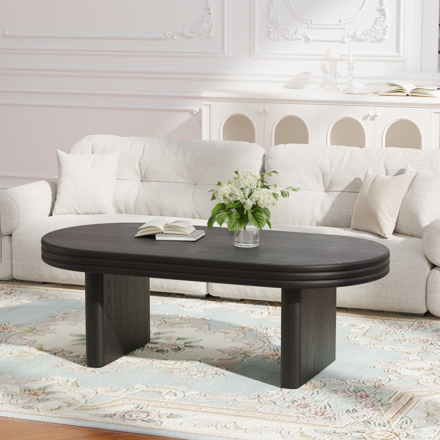 Mid Century Modern Oval Coffee Table - Black MDF