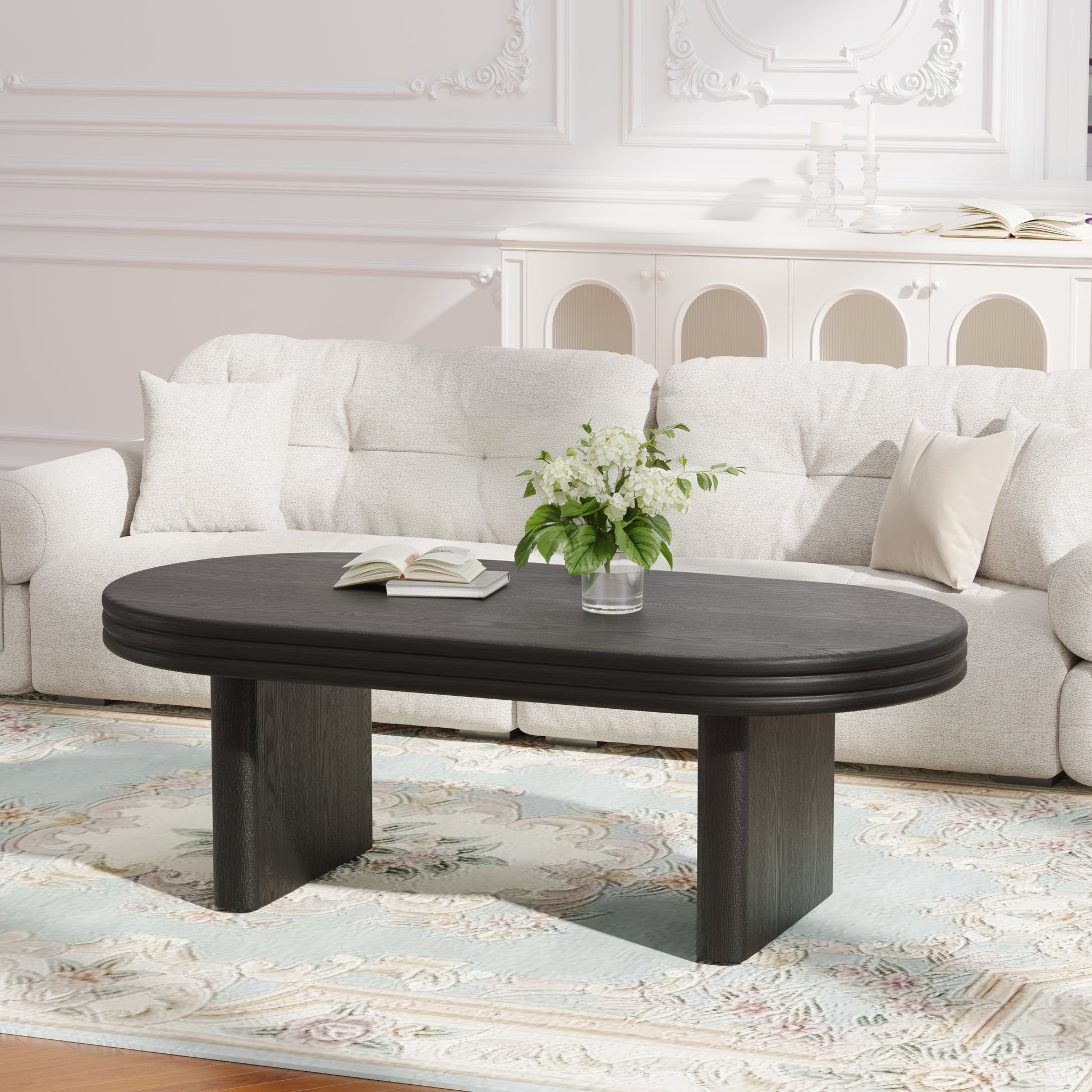 Mid Century Modern Oval Coffee Table - Black MDF