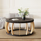 35.43"Vintage Rattan Solid Wood Round Coffee Table, Curved Legs Boho Accent Table for Dining Room, Kitchen And Living Room,Black Brown