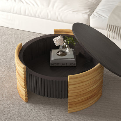 31.5" Dark Brown Round MDF Coffee Table with Storage for Living Room