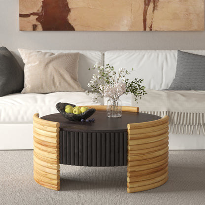 31.5" Dark Brown Round MDF Coffee Table with Storage for Living Room