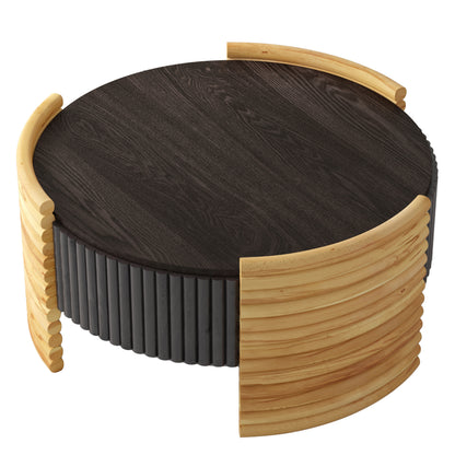 31.5" Dark Brown Round MDF Coffee Table with Storage for Living Room