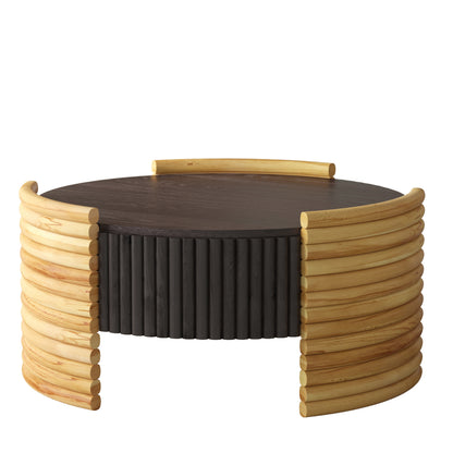31.5" Dark Brown Round MDF Coffee Table with Storage for Living Room