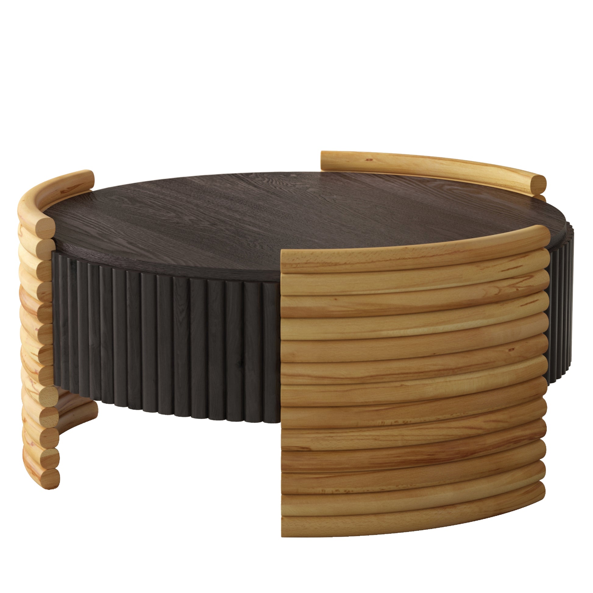 31.5" Dark Brown Round MDF Coffee Table with Storage for Living Room