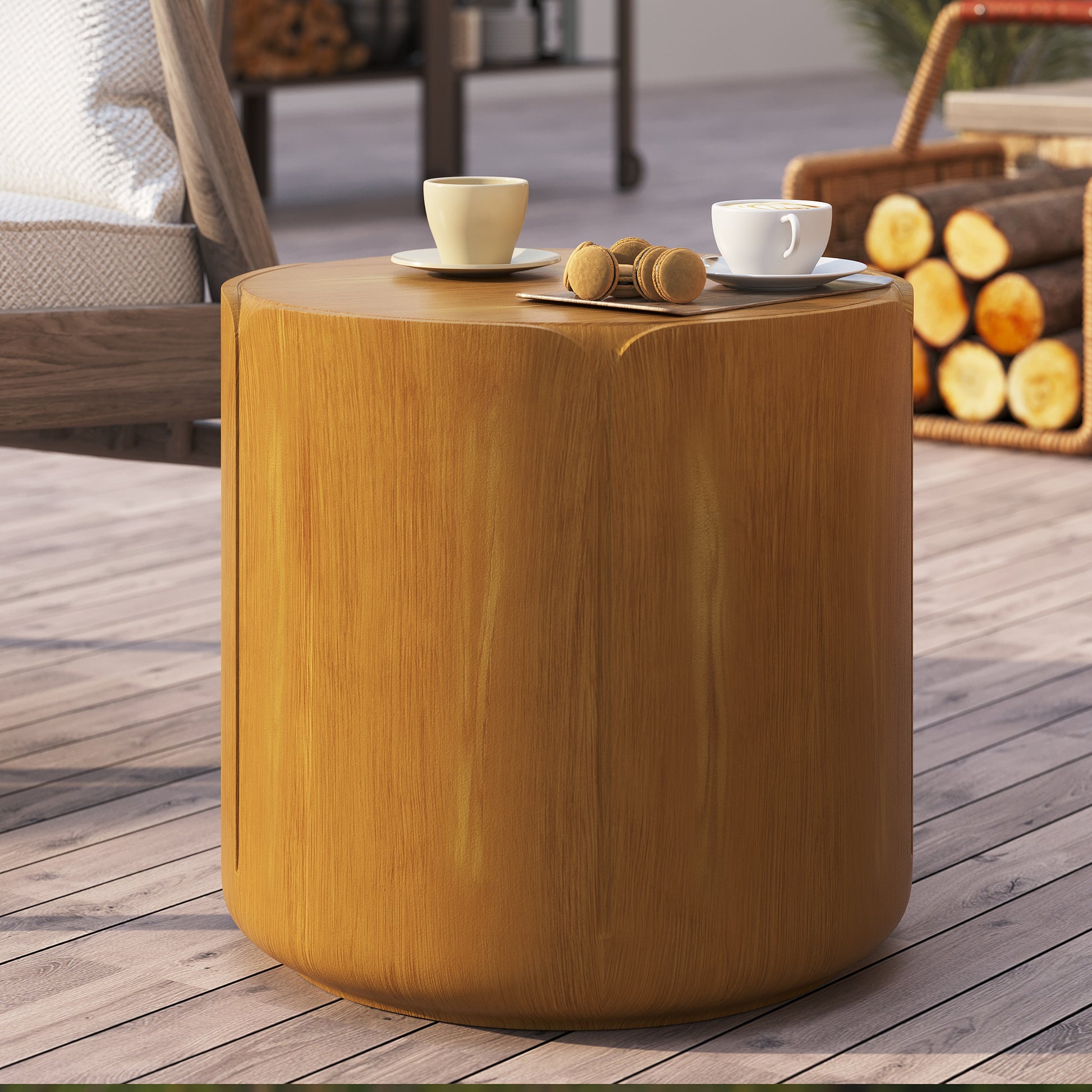 19.29" Round Magnesium Oxide Coffee Table - Outdoor & Indoor Side Table