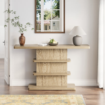 63" Natural MDF Console Table with Storage Shelves