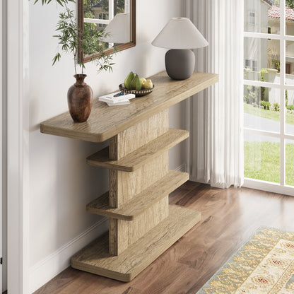 63" Natural MDF Console Table with Storage Shelves