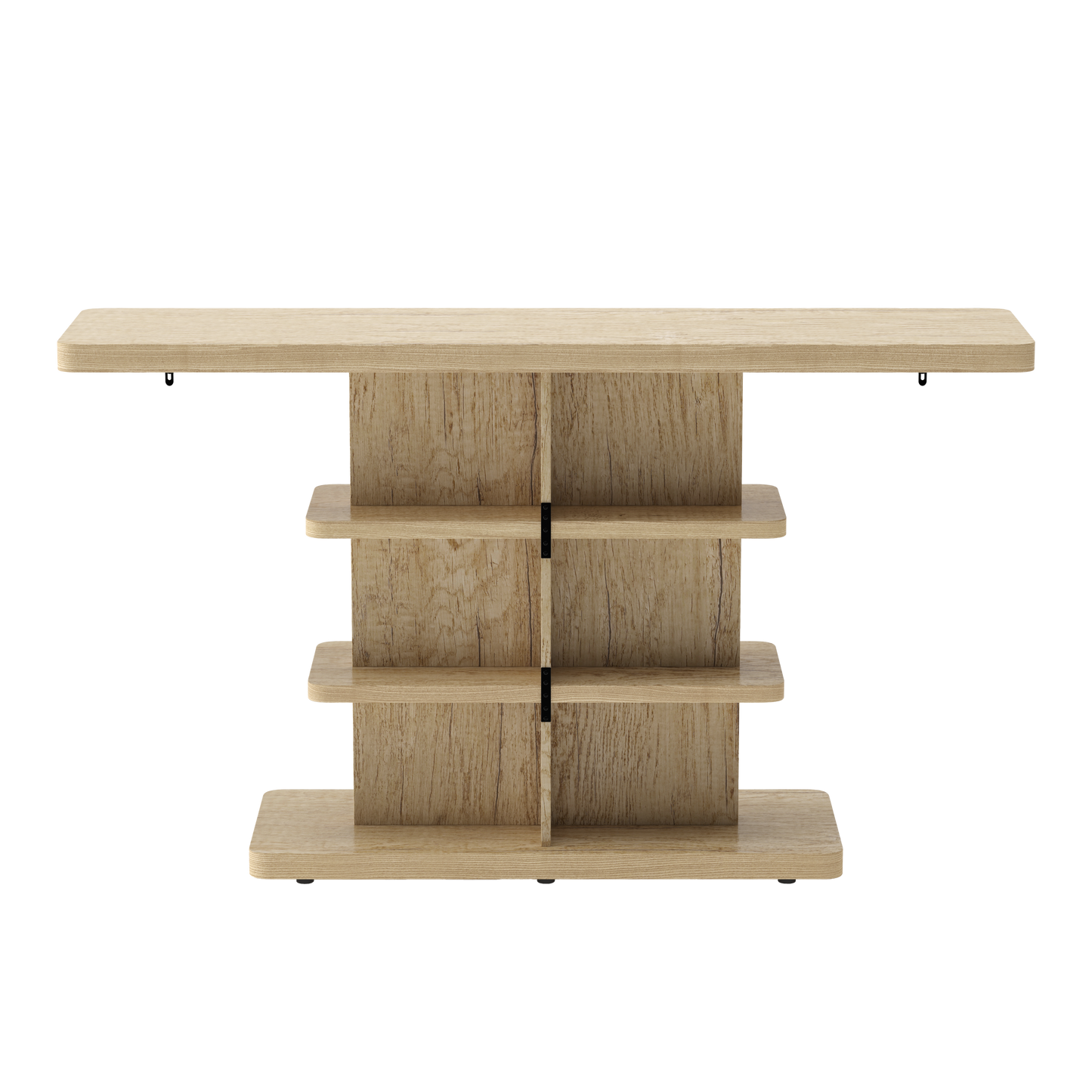 63" Natural MDF Console Table with Storage Shelves
