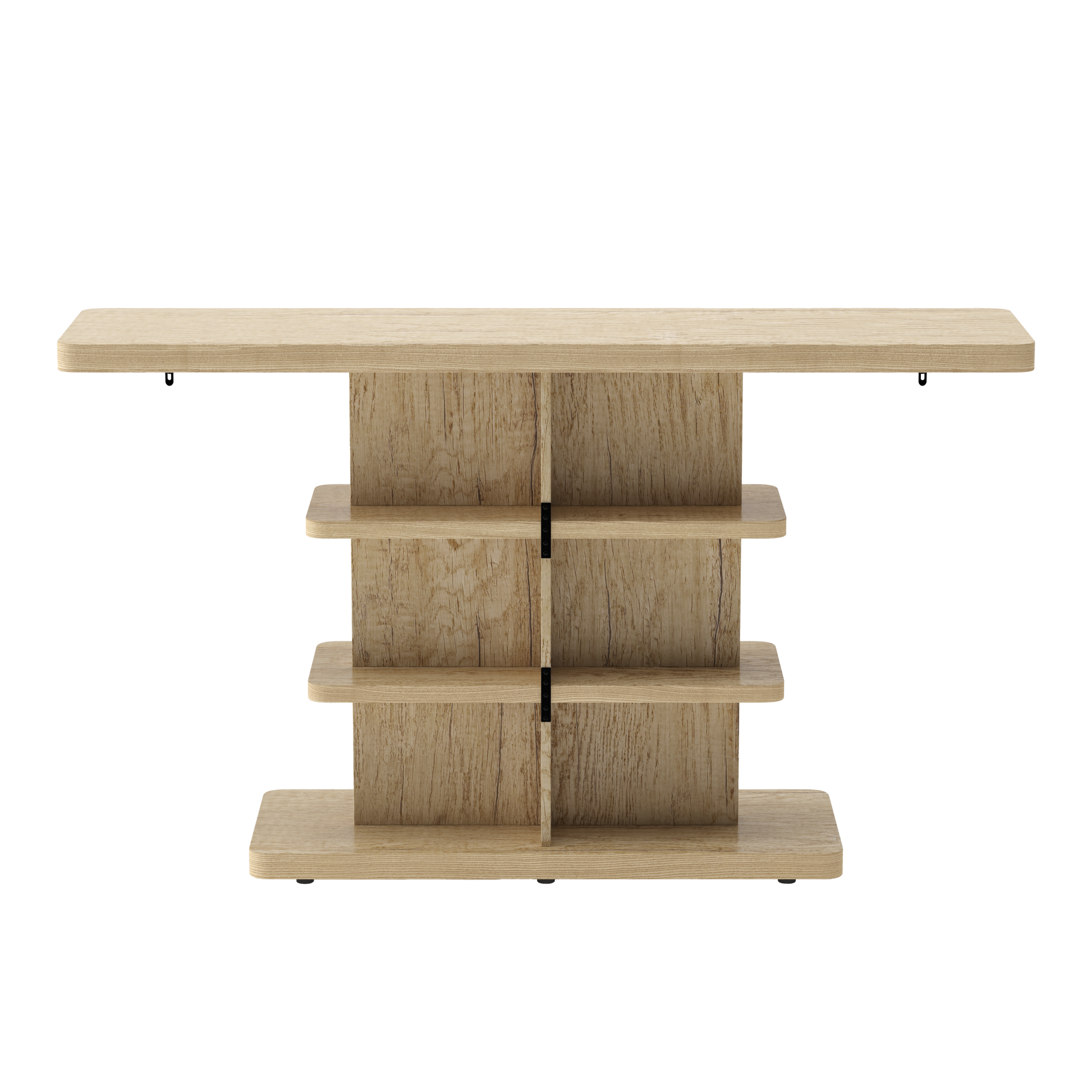 63" Natural MDF Console Table with Storage Shelves