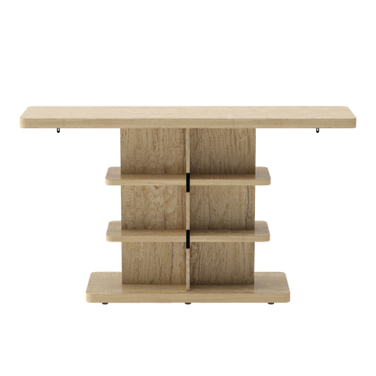 63" Natural MDF Console Table with Storage Shelves