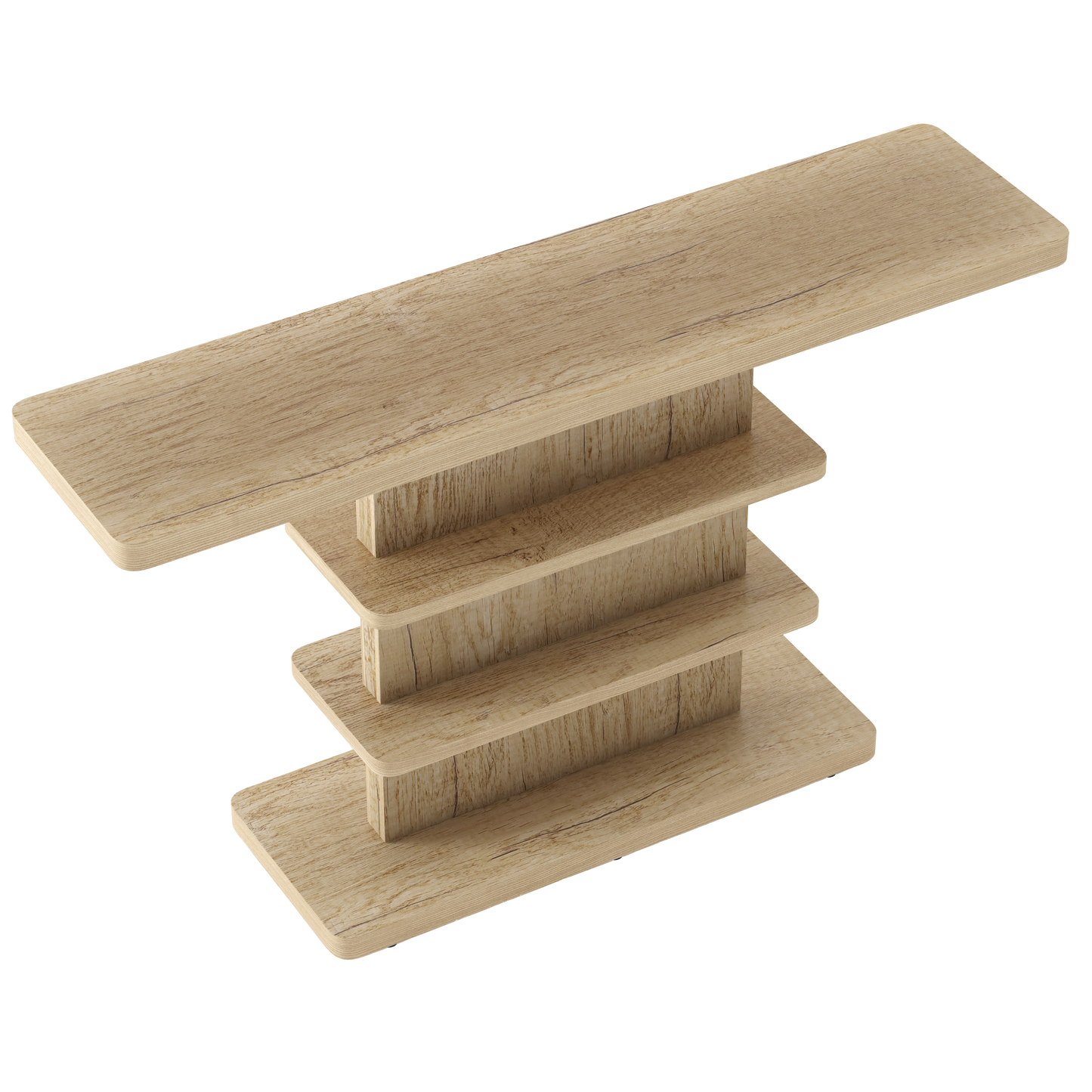 63" Natural MDF Console Table with Storage Shelves