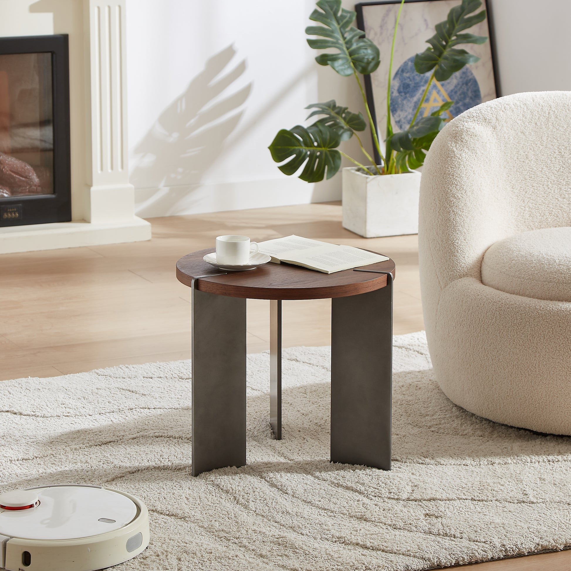 Round Brown Walnut Coffee Table - 19.68 Inch Diameter