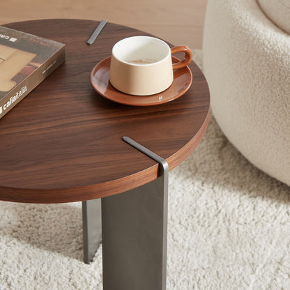 Round Brown Walnut Coffee Table - 19.68 Inch Diameter