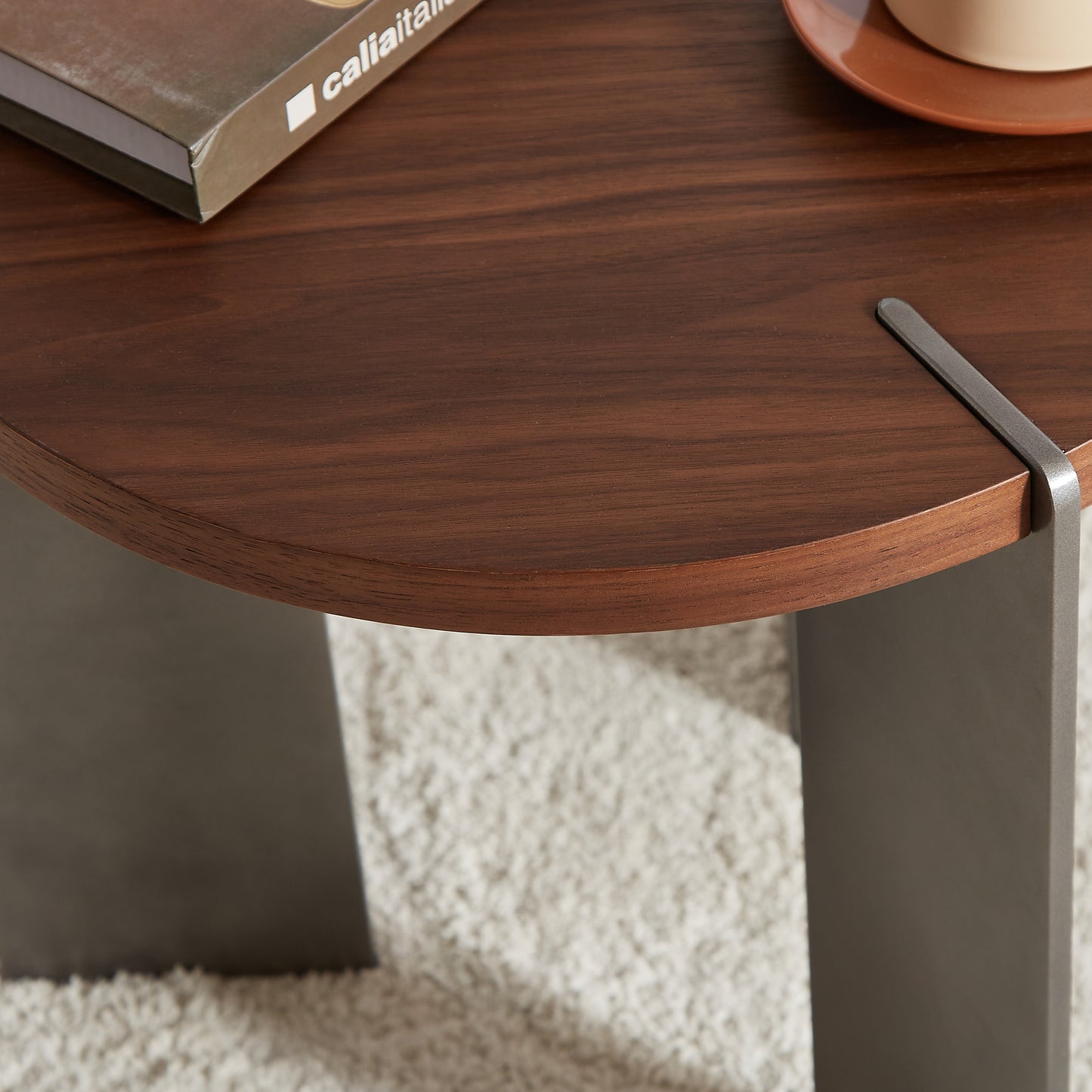 Round Brown Walnut Coffee Table - 19.68 Inch Diameter