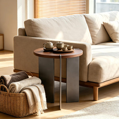 Round Brown Walnut Coffee Table - 19.68 Inch Diameter