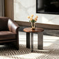 Round Coffee Table Walnut Wood Surface and Black Metel Feet