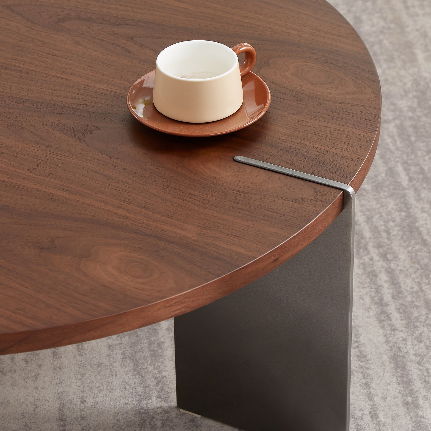 Dark Brown Round Walnut Coffee Table - 36 Inch for Living Room