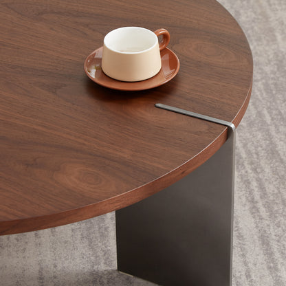 Dark Brown Round Walnut Coffee Table - 36 Inch for Living Room