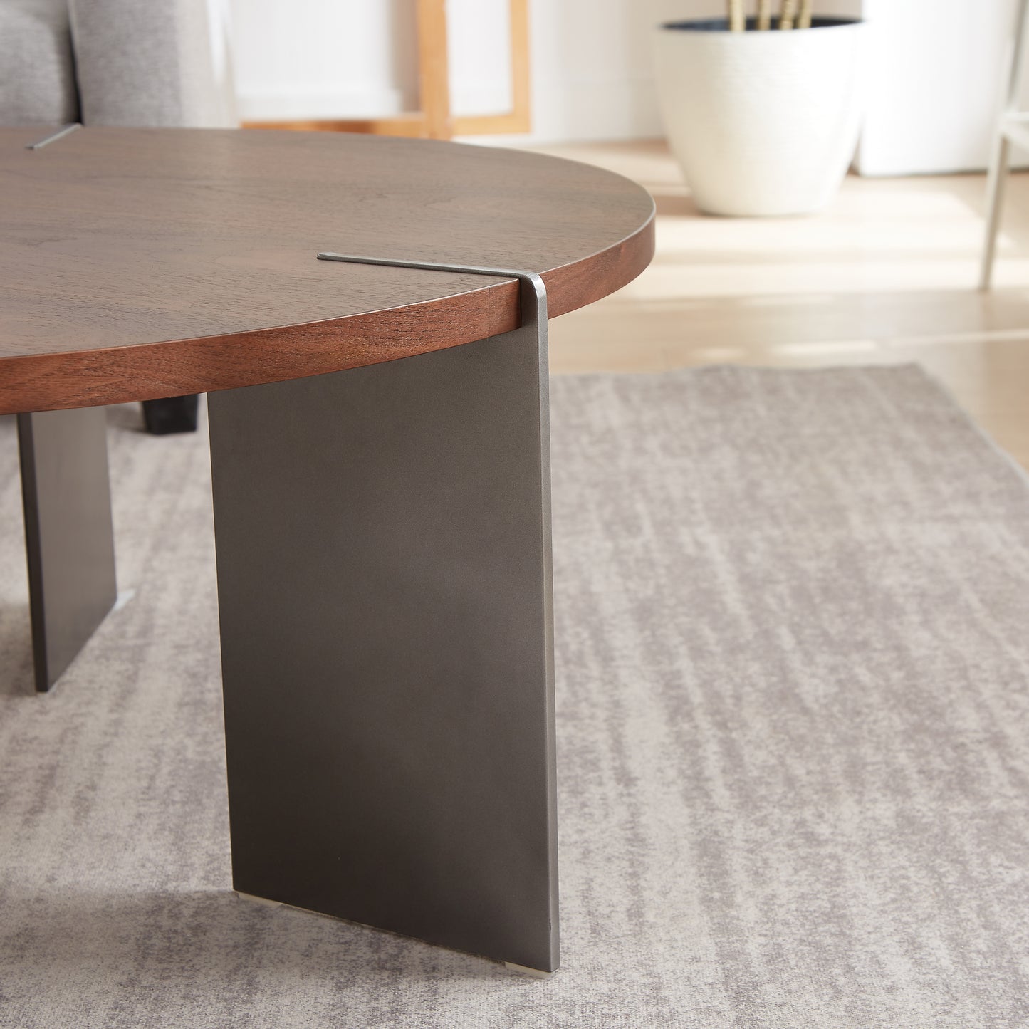 Dark Brown Round Walnut Coffee Table - 36 Inch for Living Room