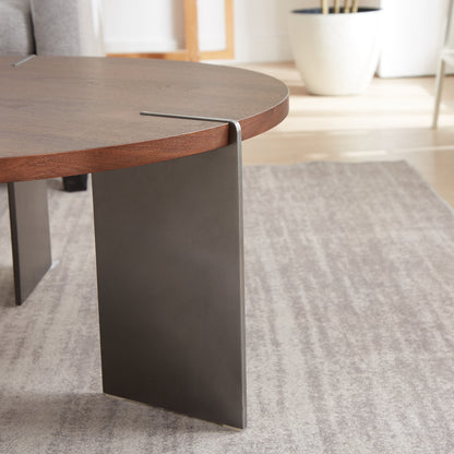 Dark Brown Round Walnut Coffee Table - 36 Inch for Living Room