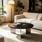 Round Coffee Table Black Oak Wood Surface and Black Metel Feet