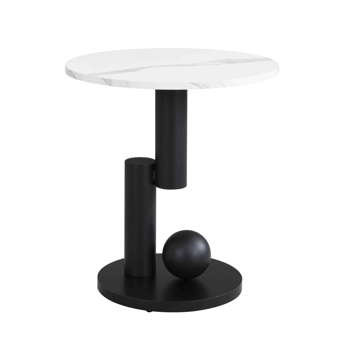 Modern Nesting Coffee Table Set of 2 End Tables - White+Black MDF Iron