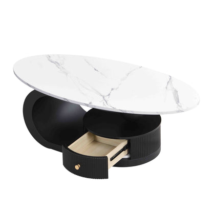 Modern Nesting Coffee Table Set of 2 End Tables - White+Black MDF Iron