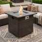 30" Propane Gas Fire Pit Table, 50000 BTU Square Fire Pit, Tile Tabletop with Beautiful Wicker Base for Outside Patio Deck Garden Courtyard-Brown