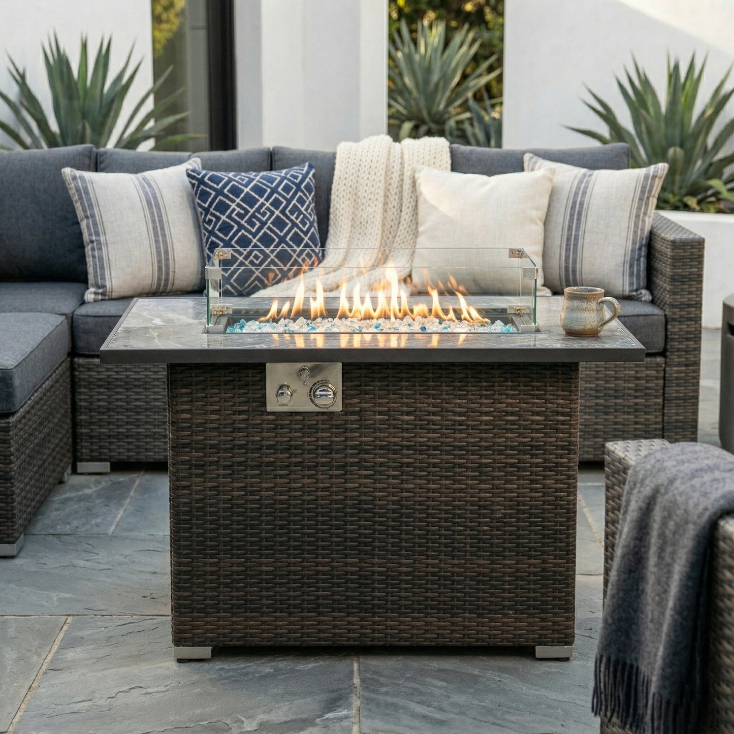 Espresso Wicker Fire Pit Table - 44" Outdoor Heating