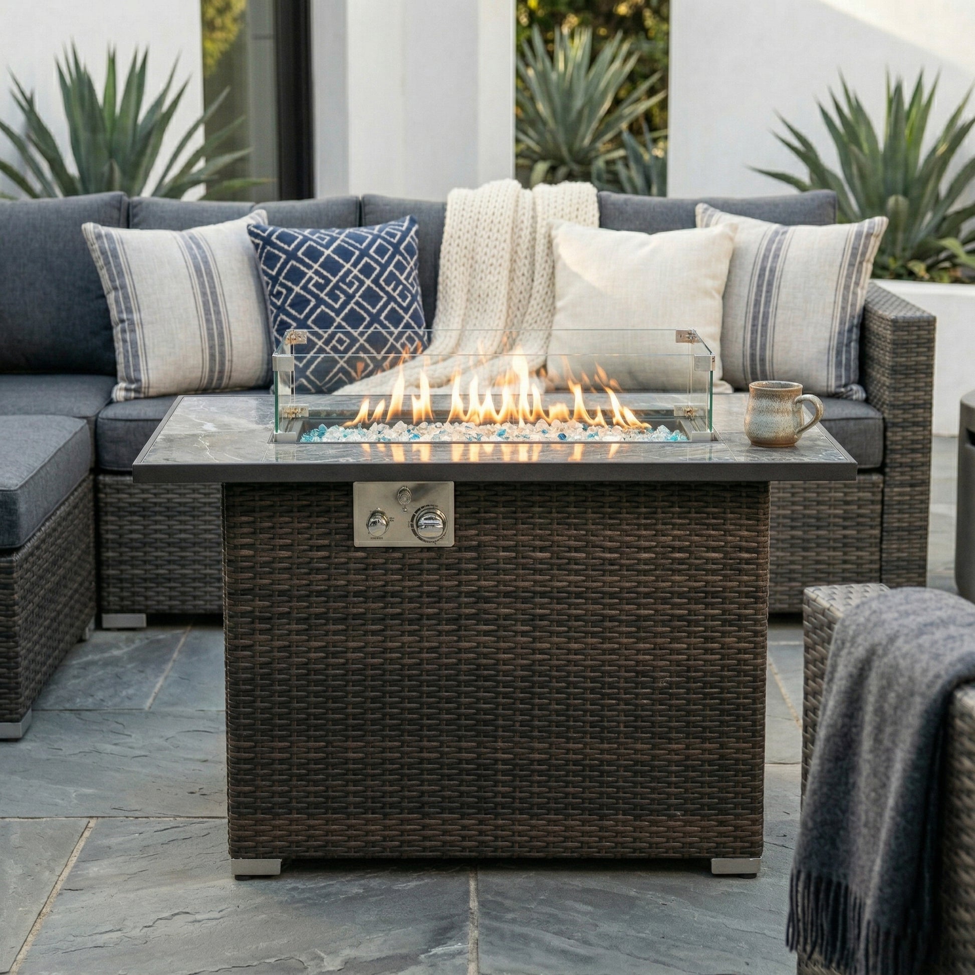 Espresso Wicker Fire Pit Table - 44" Outdoor Heating