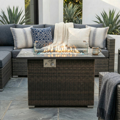 Espresso Wicker Fire Pit Table - 44" Outdoor Heating