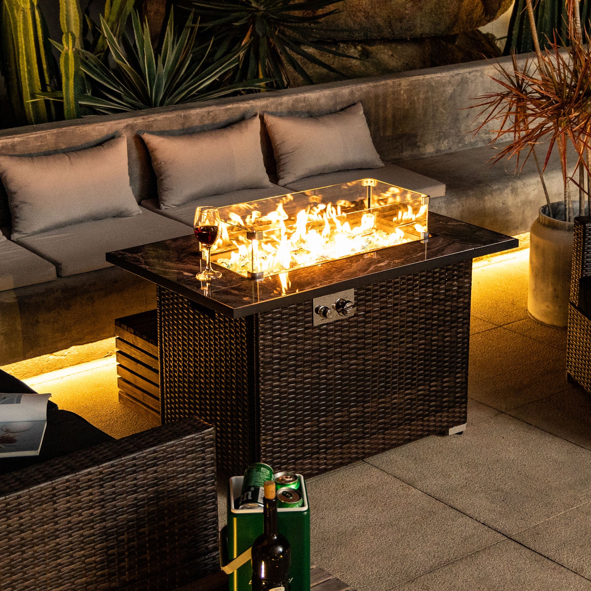 Espresso Wicker Fire Pit Table - 44" Outdoor Heating
