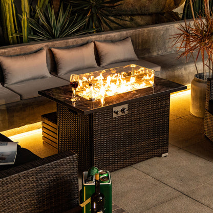 Espresso Wicker Fire Pit Table - 44" Outdoor Heating