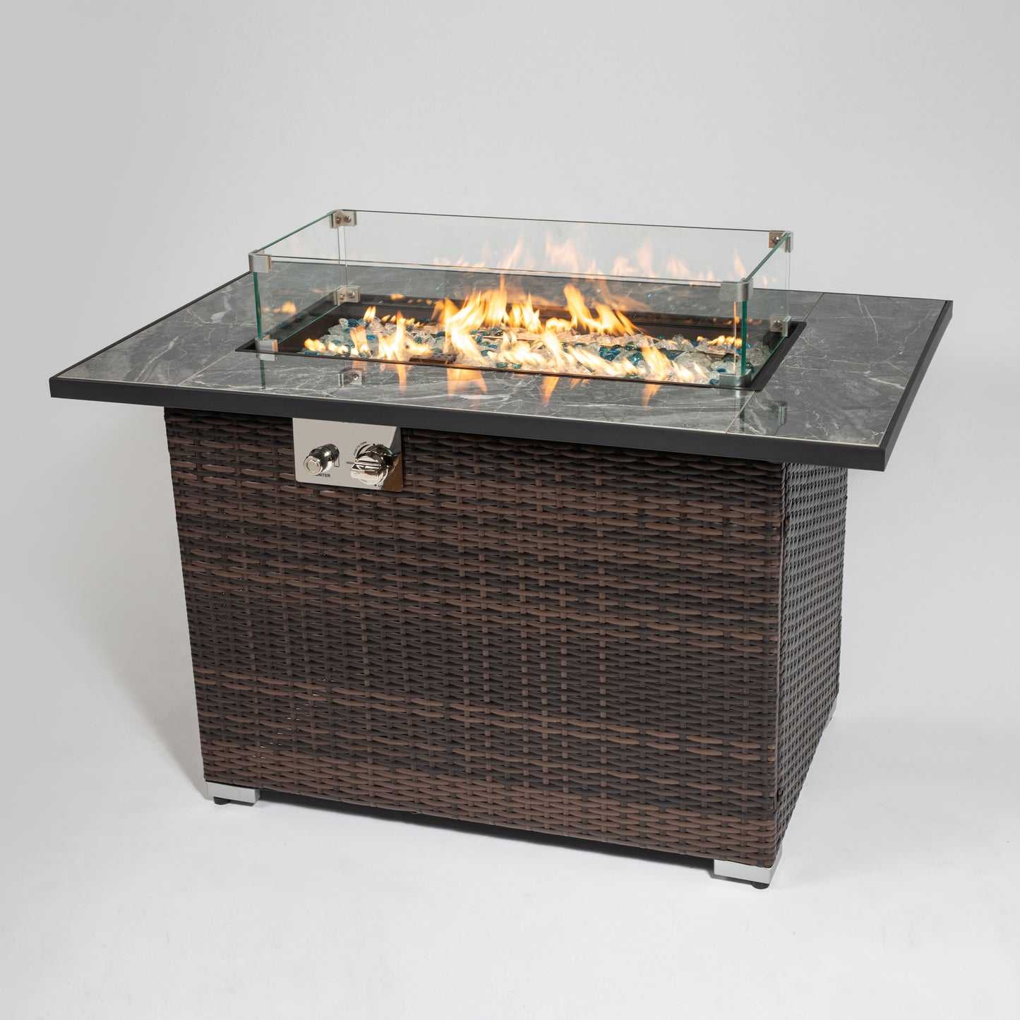 Espresso Wicker Fire Pit Table - 44" Outdoor Heating