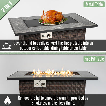 Espresso Wicker Fire Pit Table - 44" Outdoor Heating