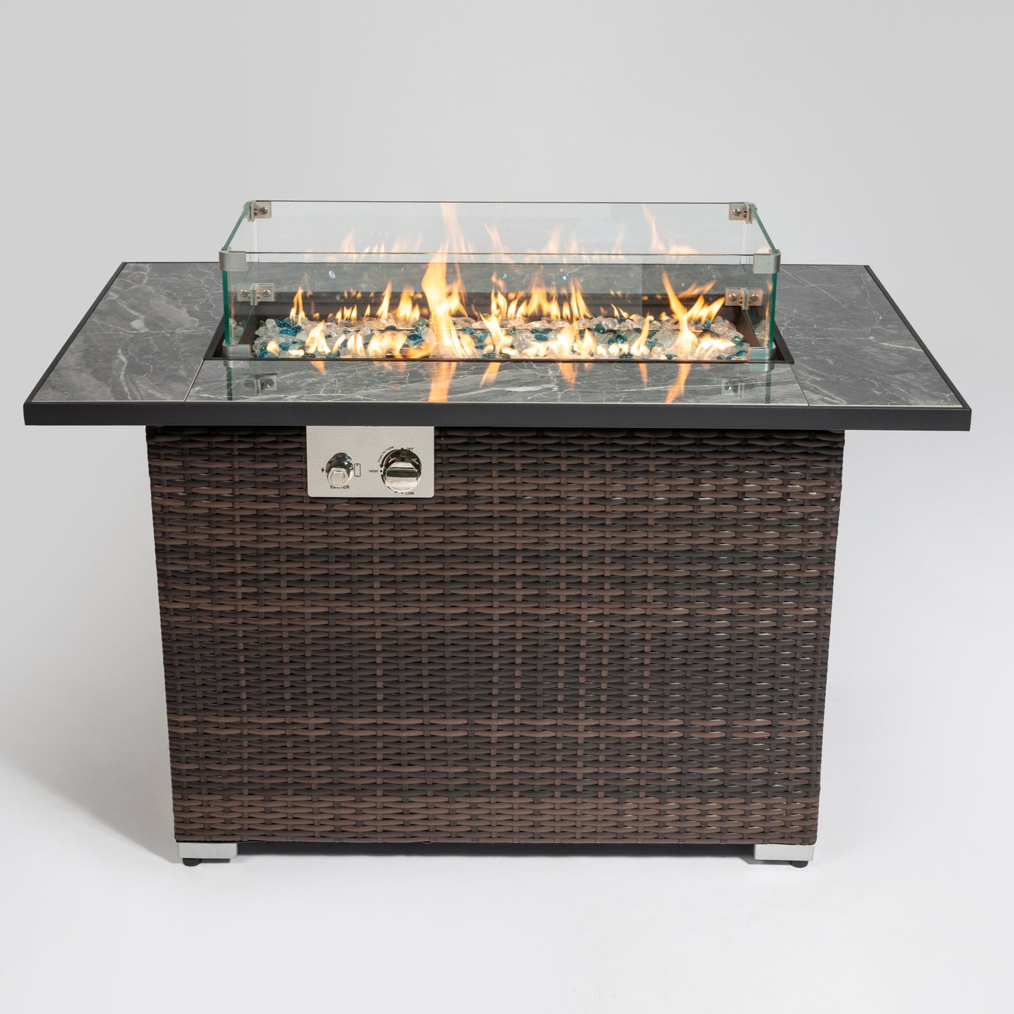 Espresso Wicker Fire Pit Table - 44" Outdoor Heating