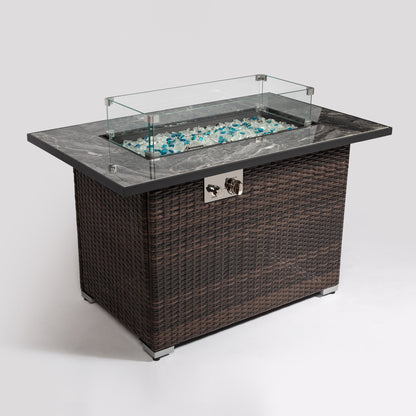Espresso Wicker Fire Pit Table - 44" Outdoor Heating