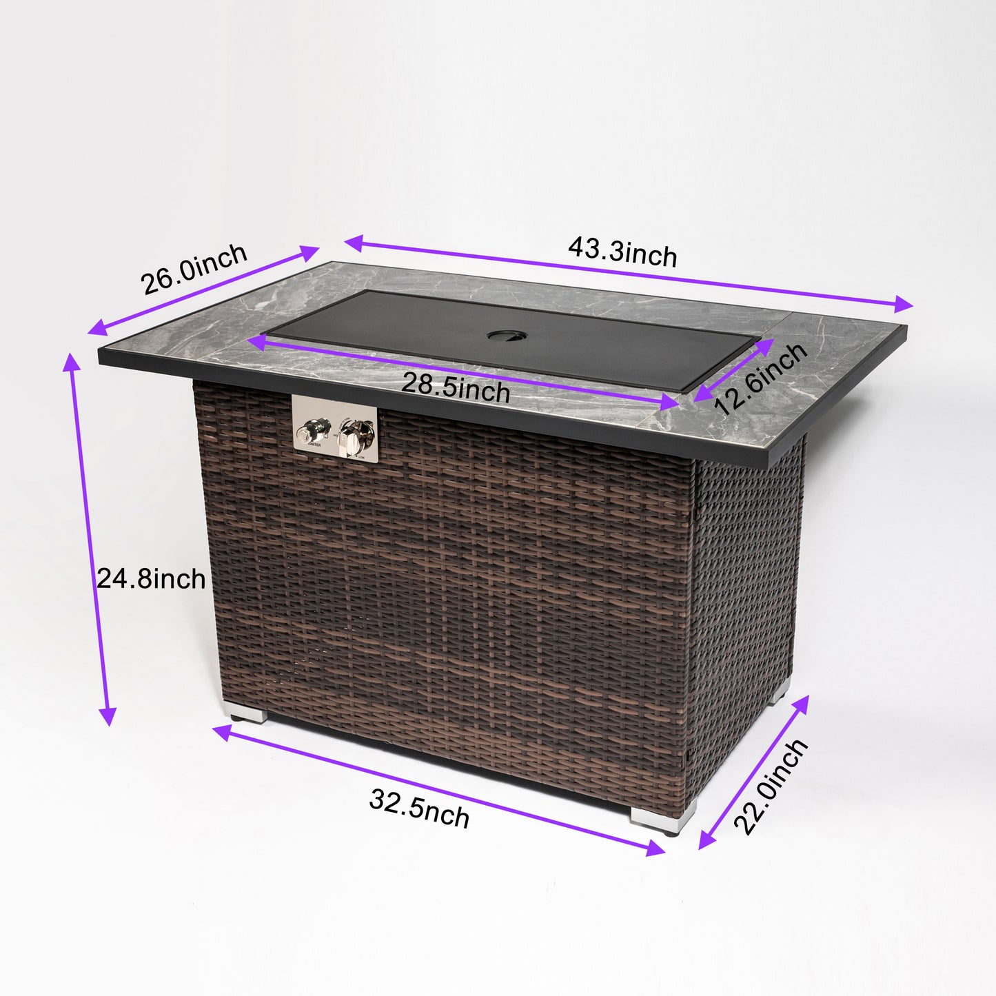 Espresso Wicker Fire Pit Table - 44" Outdoor Heating