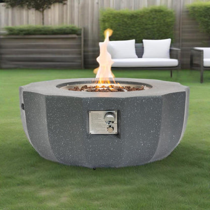 36" Propane Gas Fire Pit Table, 50000 BTU Round Concrete Fire Pit for Outside Patio Deck Garden Backyard- Gray