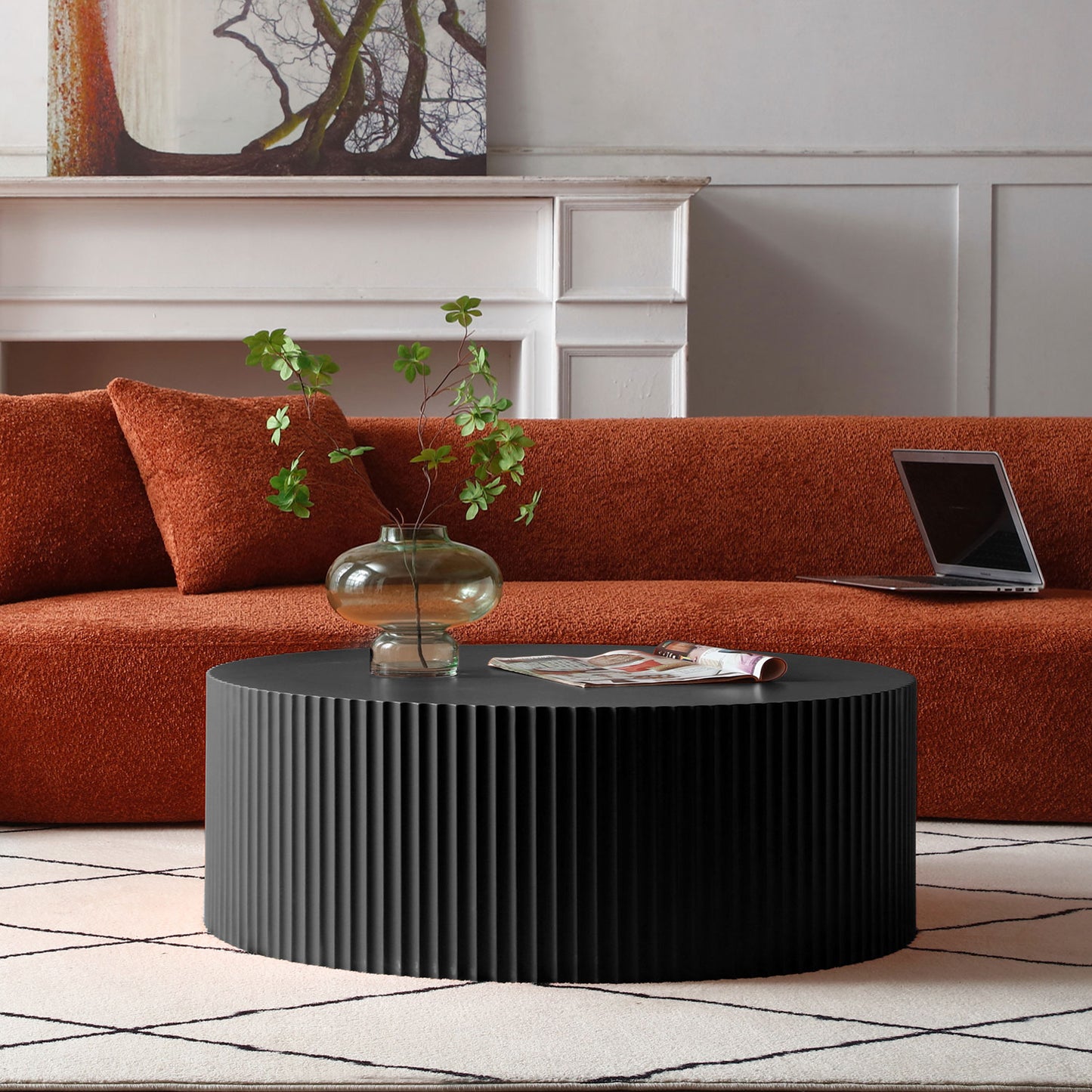 Sleek Black Round Coffee Table - Apartment Living for Living Room