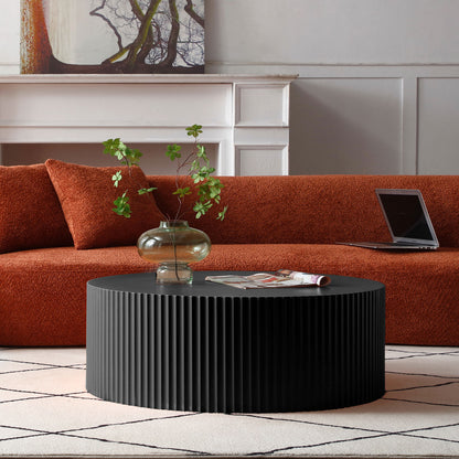 Sleek Black Round Coffee Table - Apartment Living for Living Room